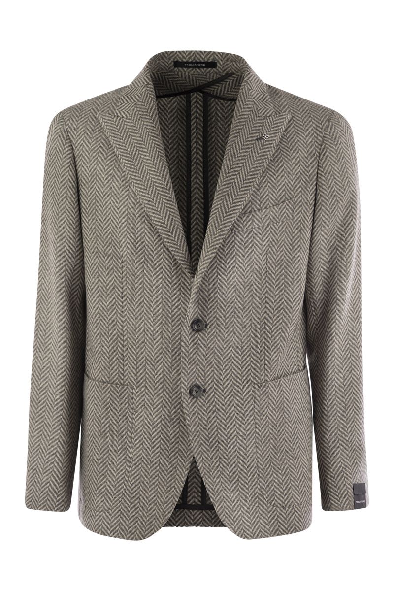 TAGLIATORE Men's Wool and Cashmere Jacket with Herringbone Pattern