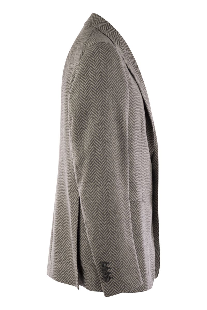 TAGLIATORE Men's Wool and Cashmere Jacket with Herringbone Pattern
