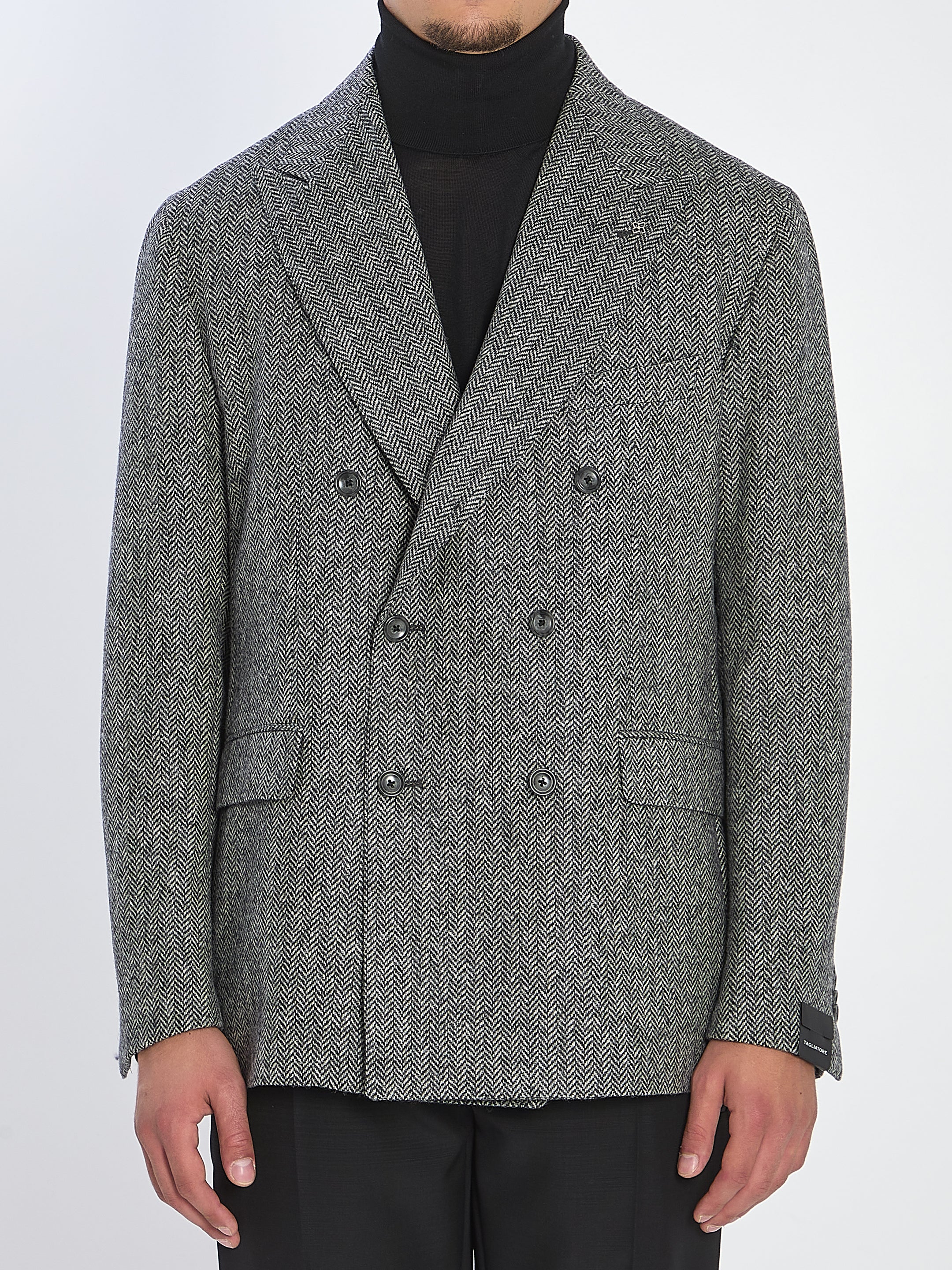 TAGLIATORE Double-Breasted Herringbone Jacket - Size 52