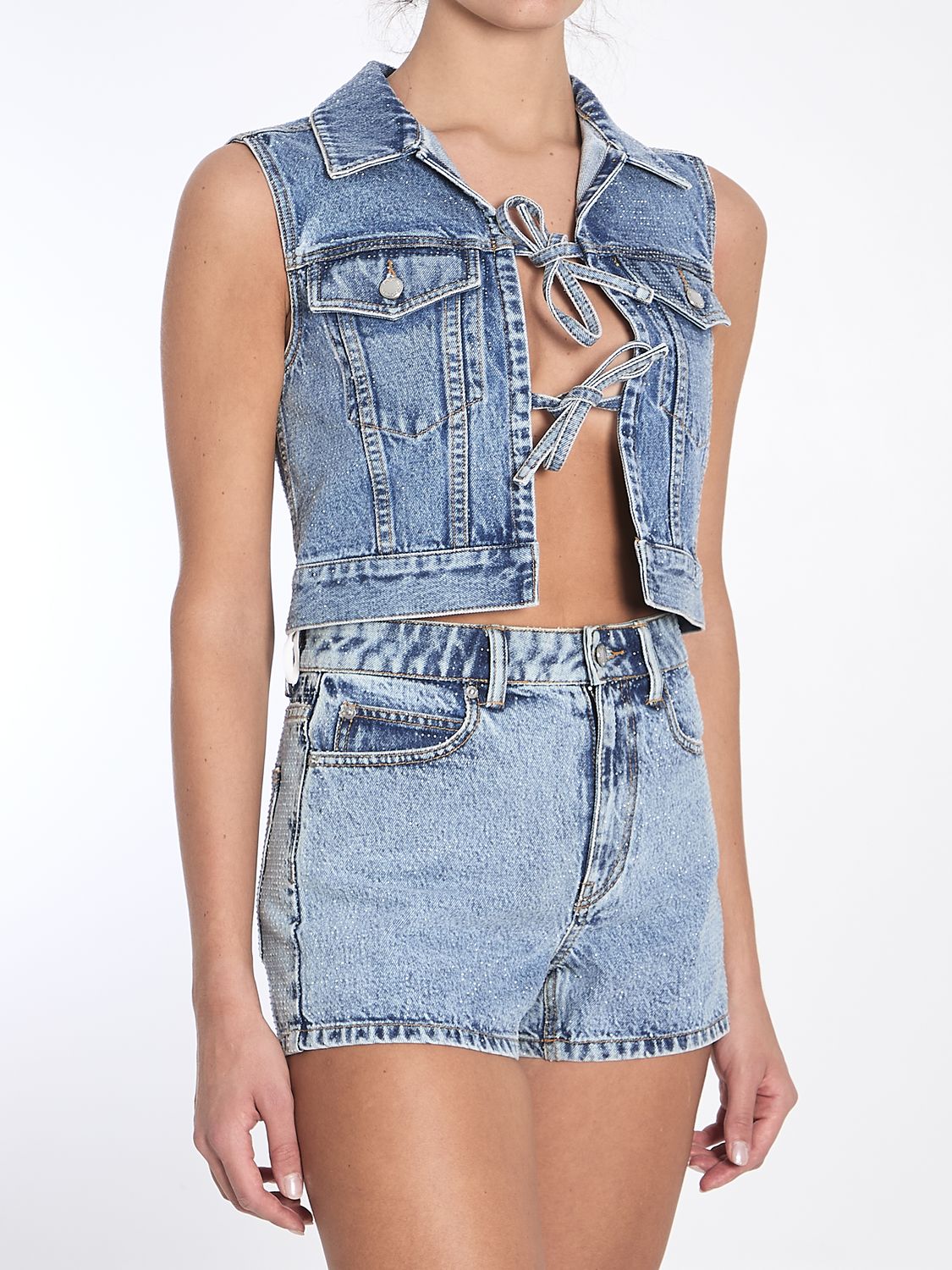 ALEXANDER WANG Cropped Vest with Bows and Crystals - Size M