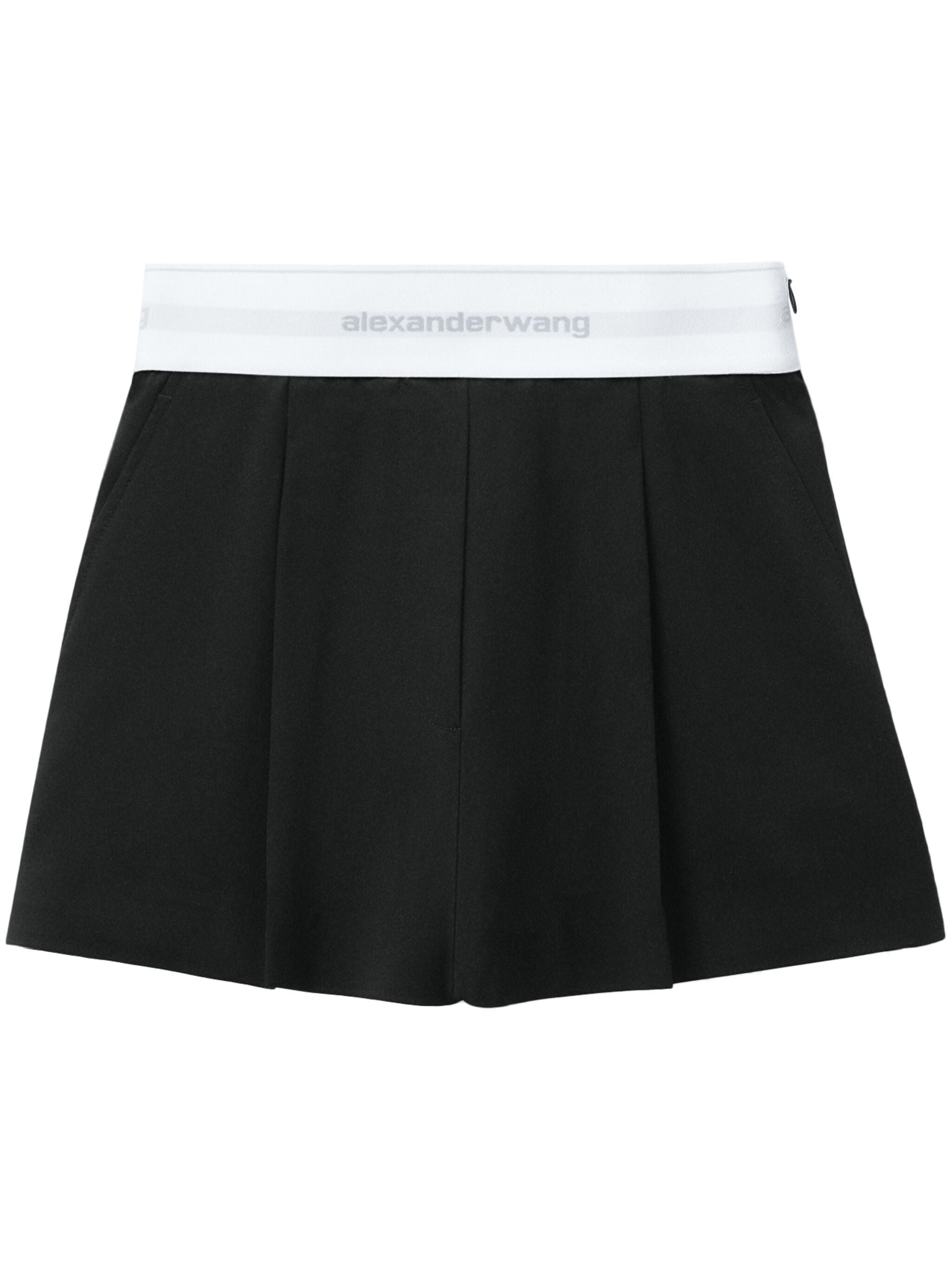 ALEXANDER WANG High Waisted Pleated Mini Short with Logo Elastic