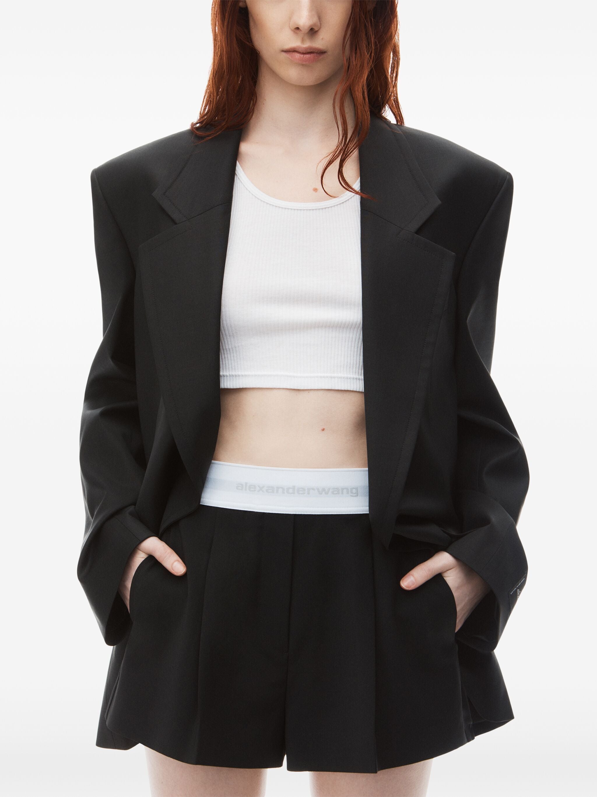 ALEXANDER WANG High Waisted Pleated Mini Short with Logo Elastic