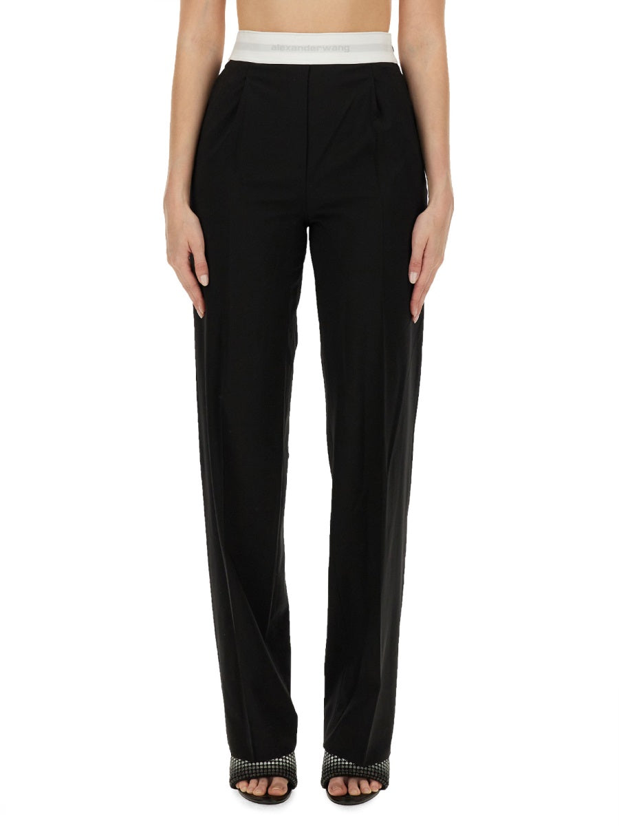 ALEXANDER WANG High Waisted Pleated Pant with Logo Elastic