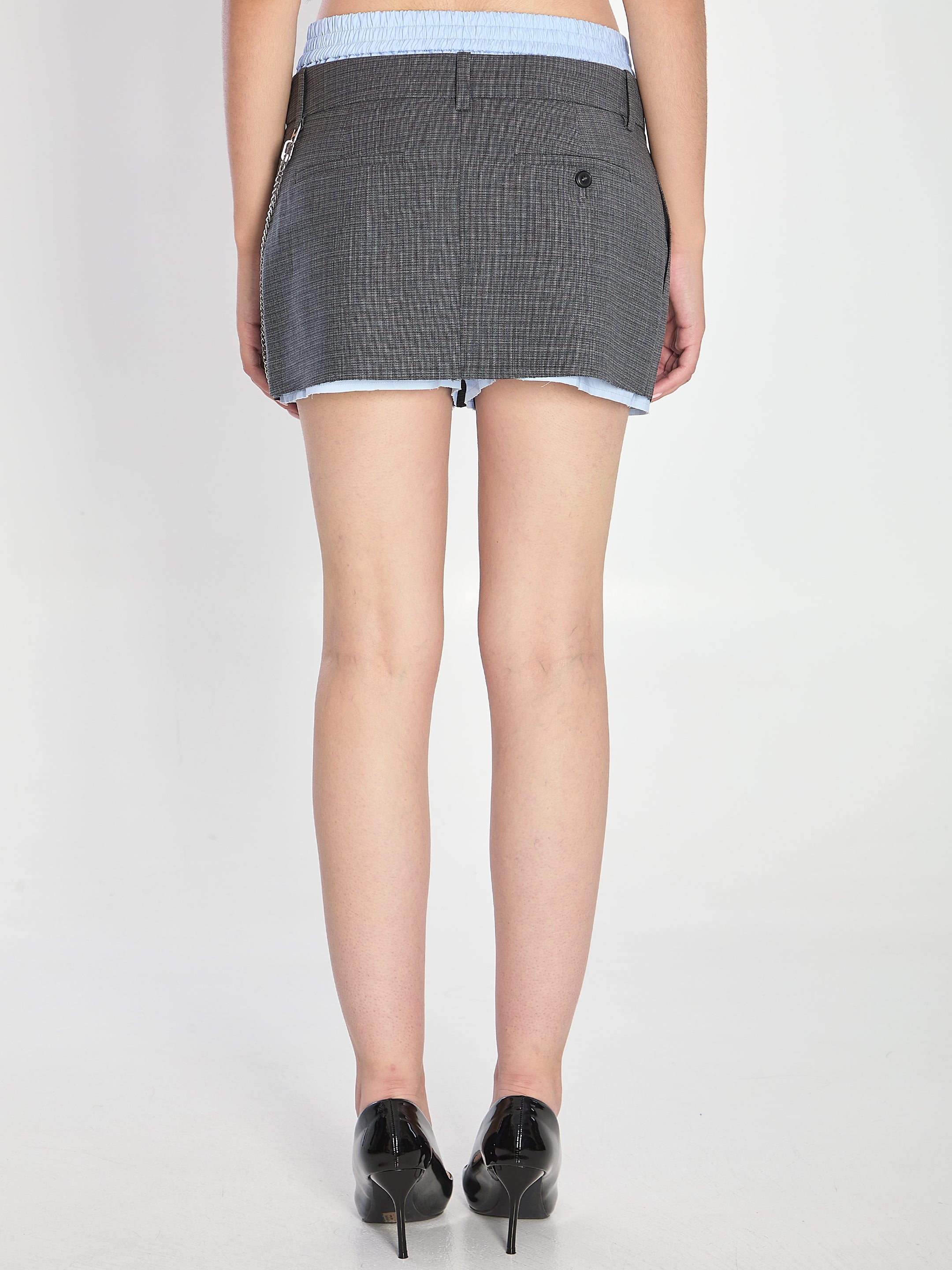 ALEXANDER WANG Wool Blend Mini Skirt with Integrated Boxing-Style Shorts - Size 04