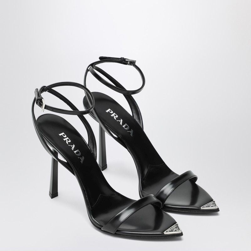 PRADA High-Heeled Sandals with Pointed Toe and Geometric Heel
