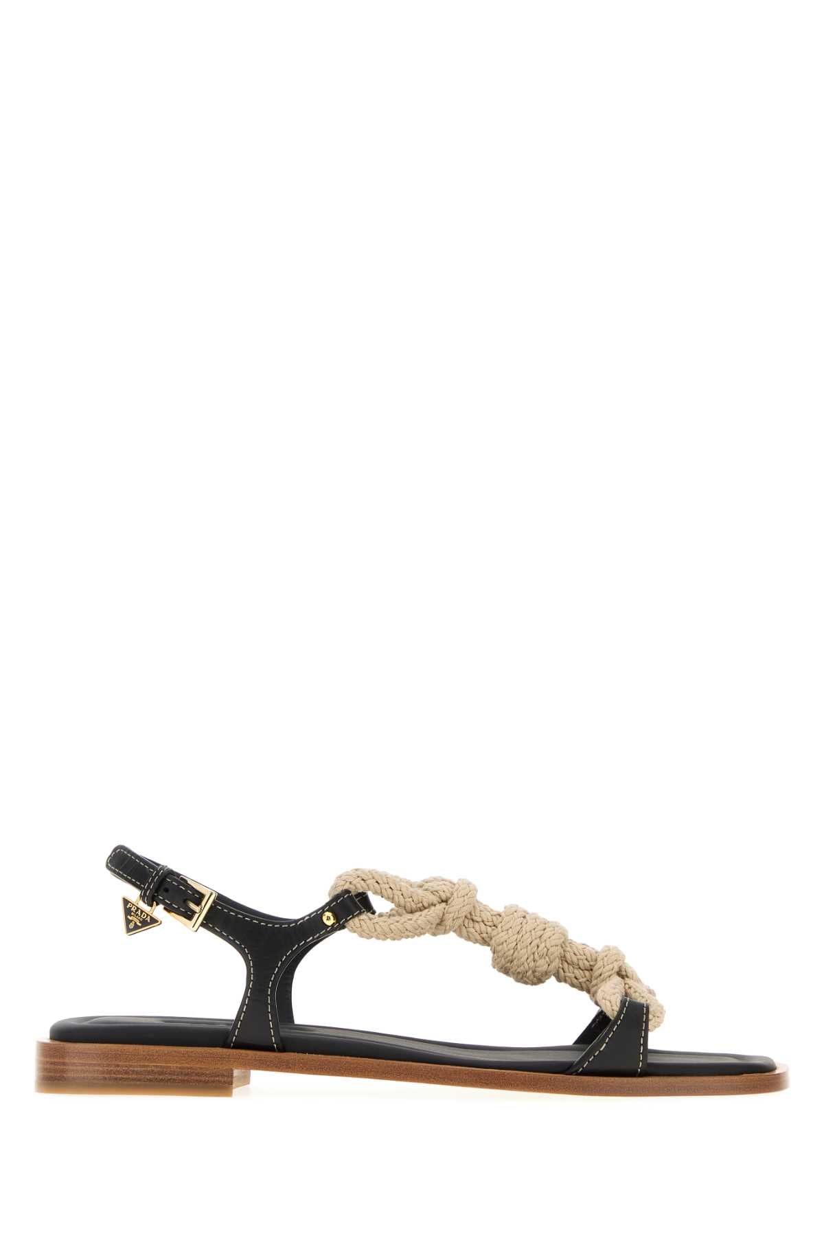 PRADA Two-Tone Fabric and Leather Sandals for Women