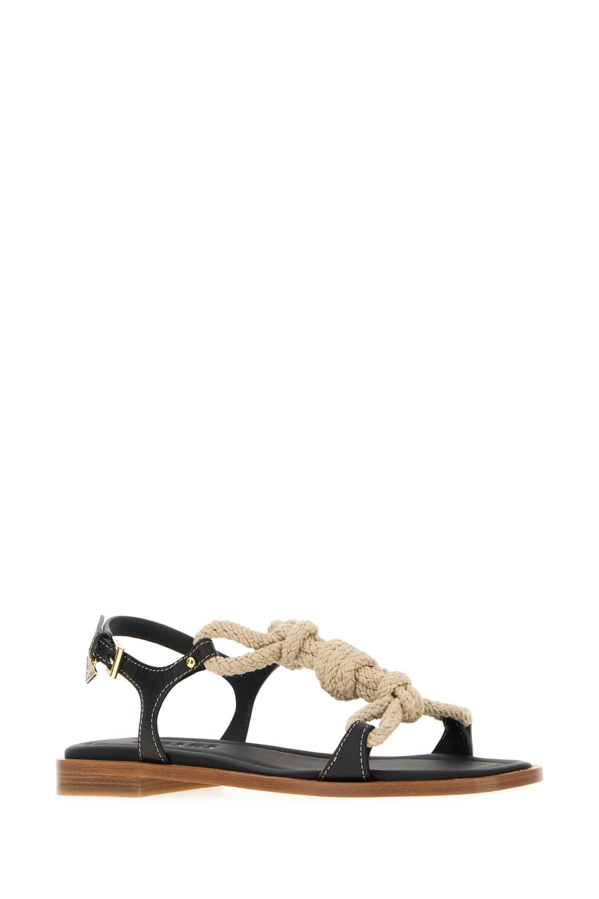 PRADA Two-Tone Fabric and Leather Sandals for Women