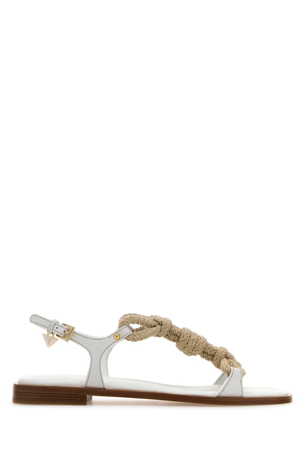 PRADA Two-Tone Fabric and Leather Sandals