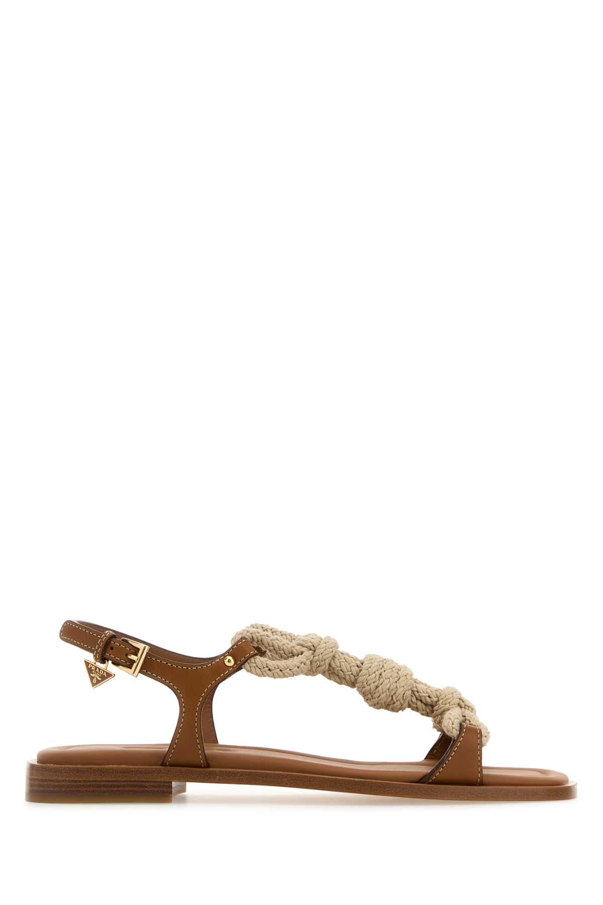 PRADA Two-Tone Fabric and Leather Sandals for Women