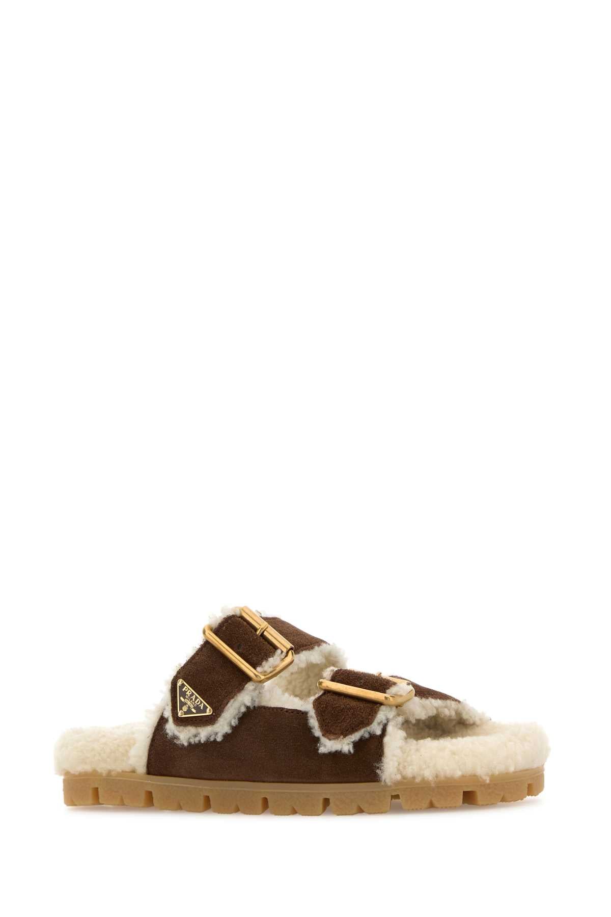 PRADA Suede Slippers with Adjustable Leather Straps