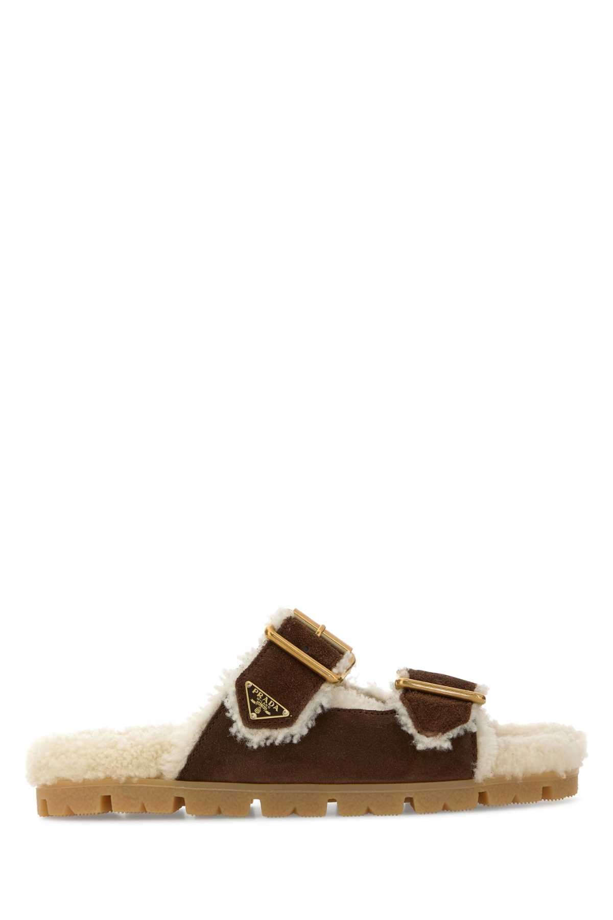 PRADA Suede Slippers with Adjustable Leather Straps