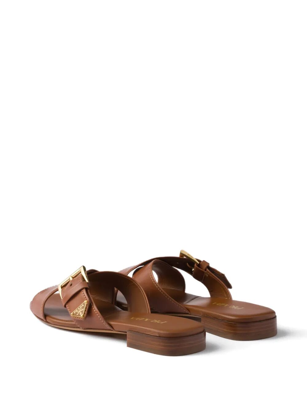 PRADA Leather Crisscross Slide Sandals with Buckle - 1 cm Heel