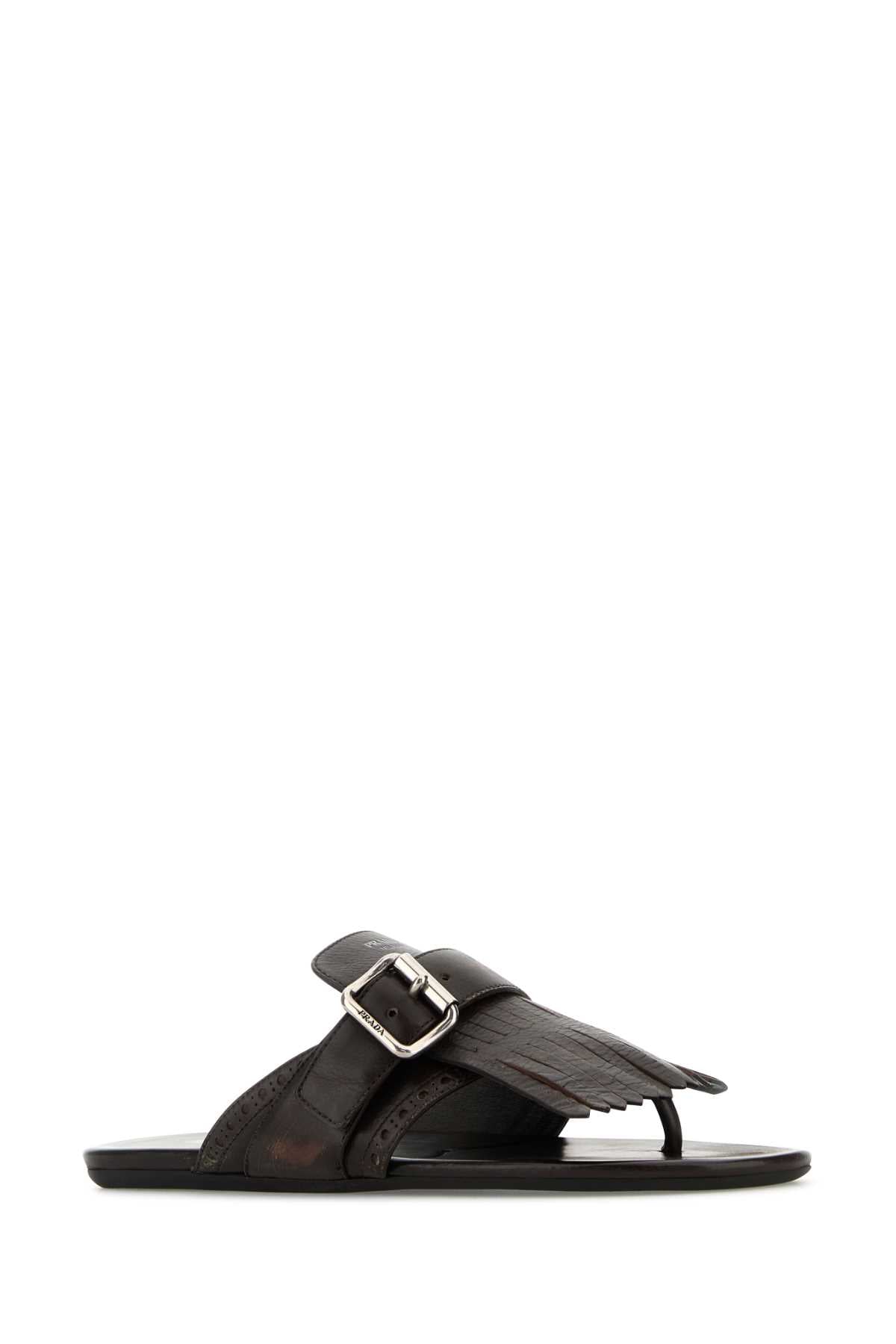 PRADA Leather Shuffle Thong Slippers for Women