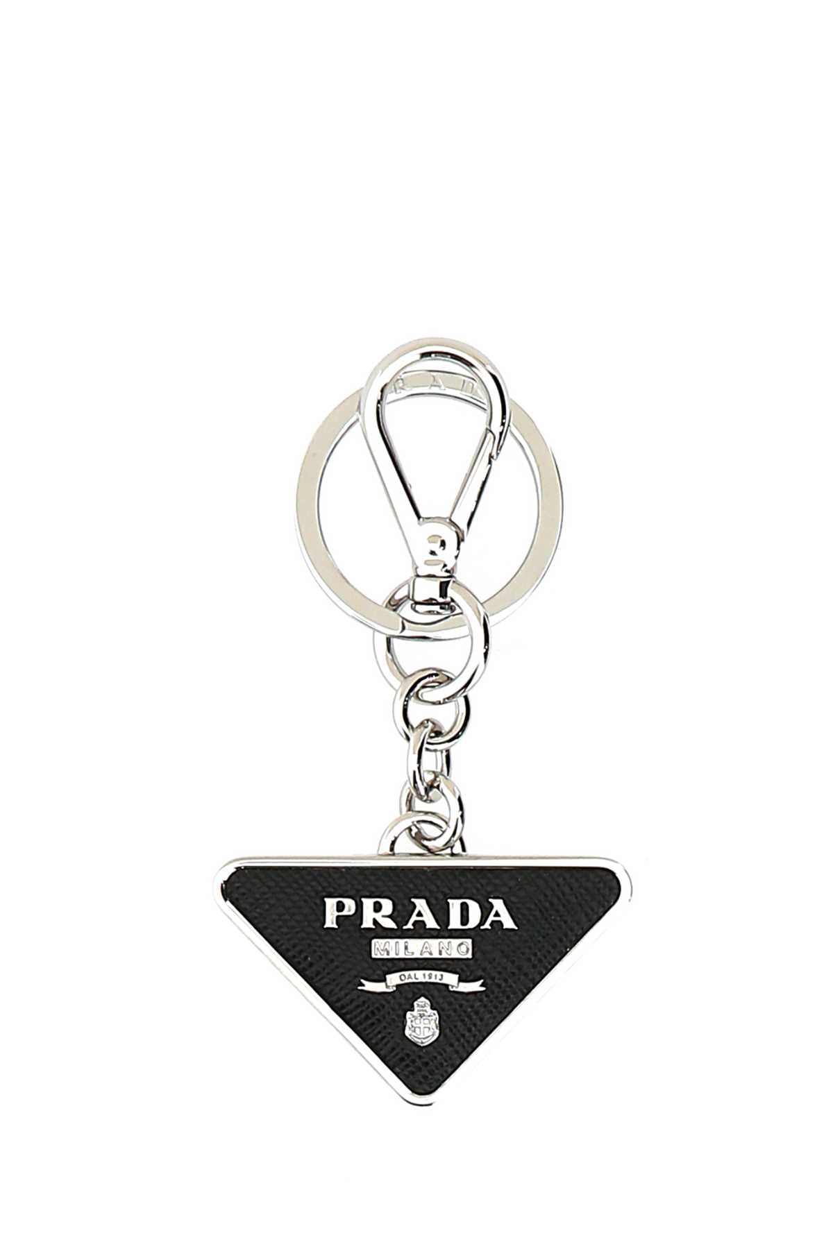 PRADA Two-tone Leather and Metal Keychain - 5 cm x 9 cm
