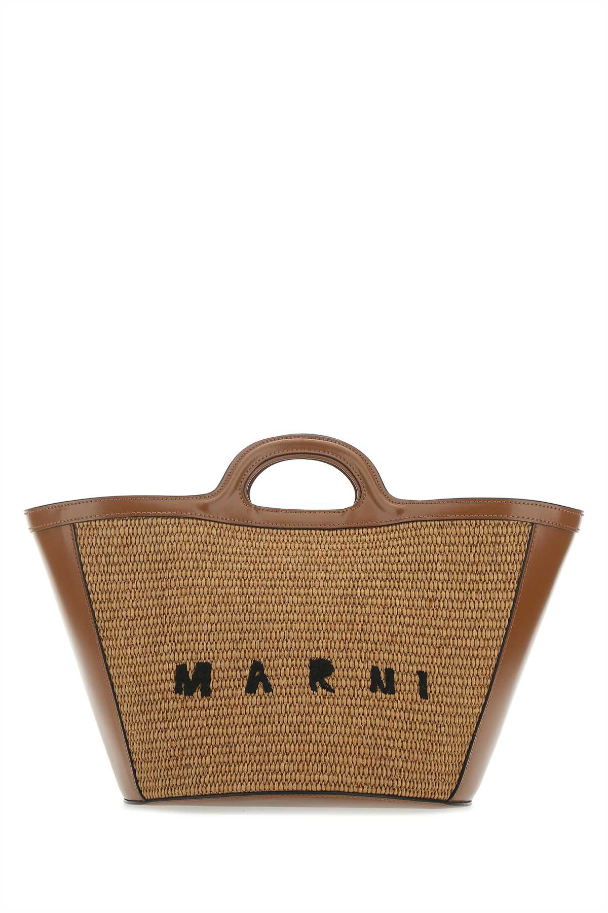 MARNI Mini Two-tone Leather and Raffia Tropical Summer Handbag