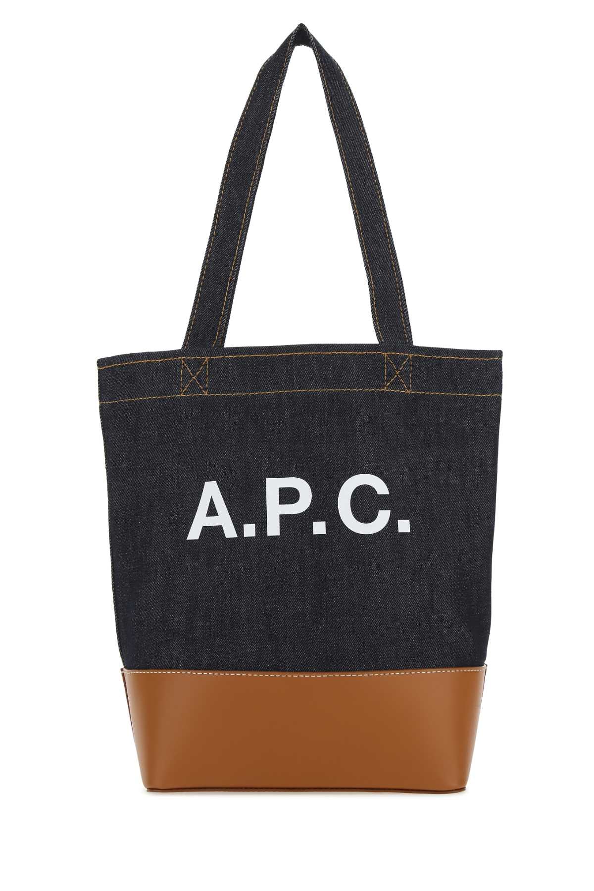A.P.C. Two-tone Denim and Leather Axelle Shopping Handbag - 22cm x 30cm x 12cm