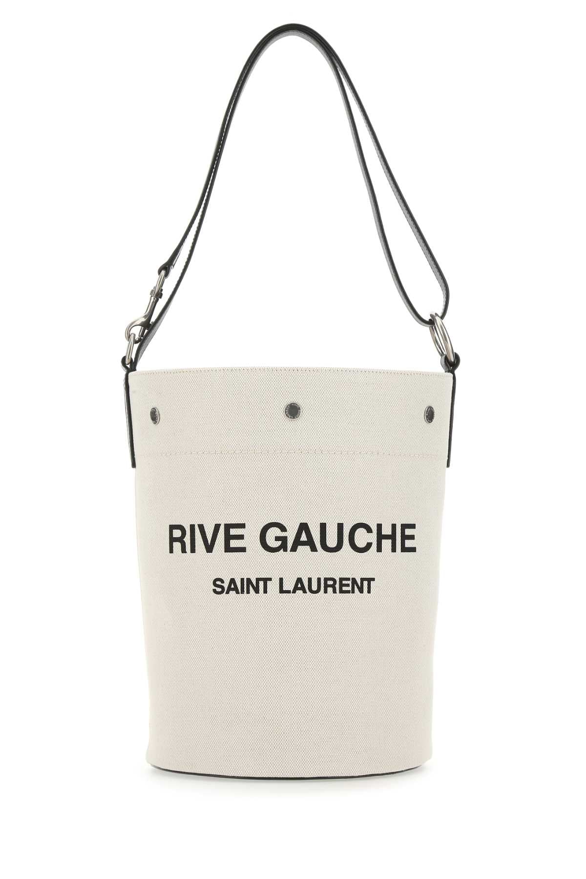 SAINT LAURENT Two-tone Canvas and Leather Medium Bucket Handbag