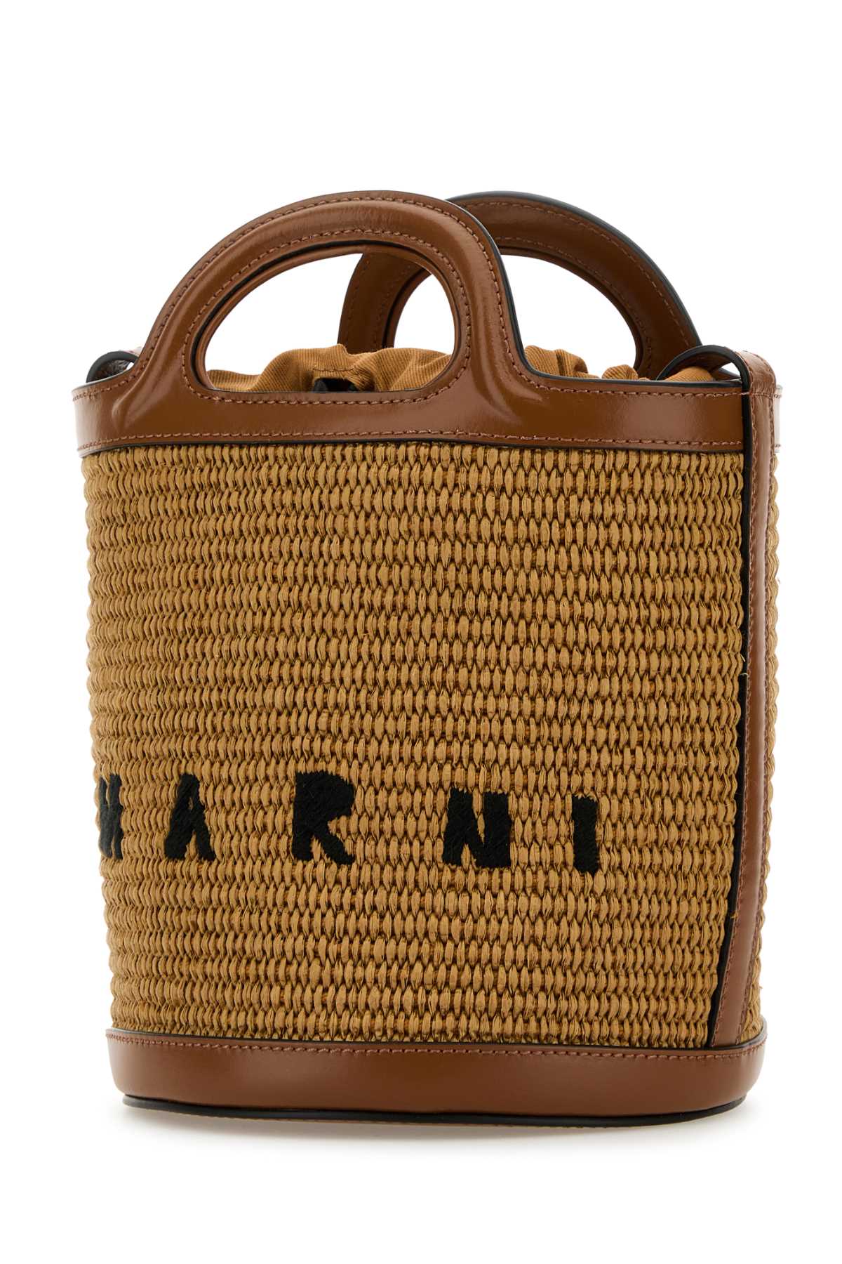 MARNI Two-tone Leather and Raffia Tropicalia Mini Bucket Handbag