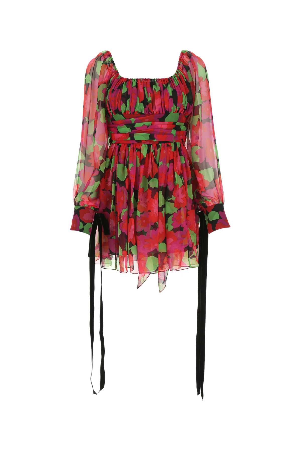 SAINT LAURENT Floral Printed Silk Mini Dress