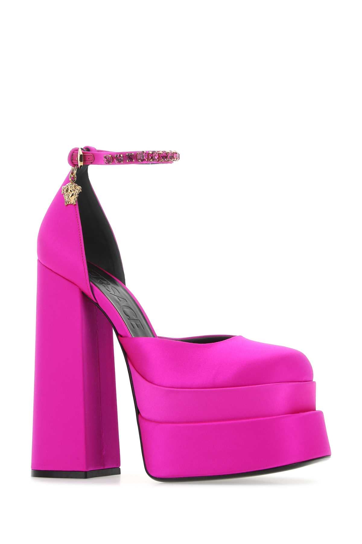 VERSACE Satin Medusa Aevitas Pumps with 16 cm Heel Height
