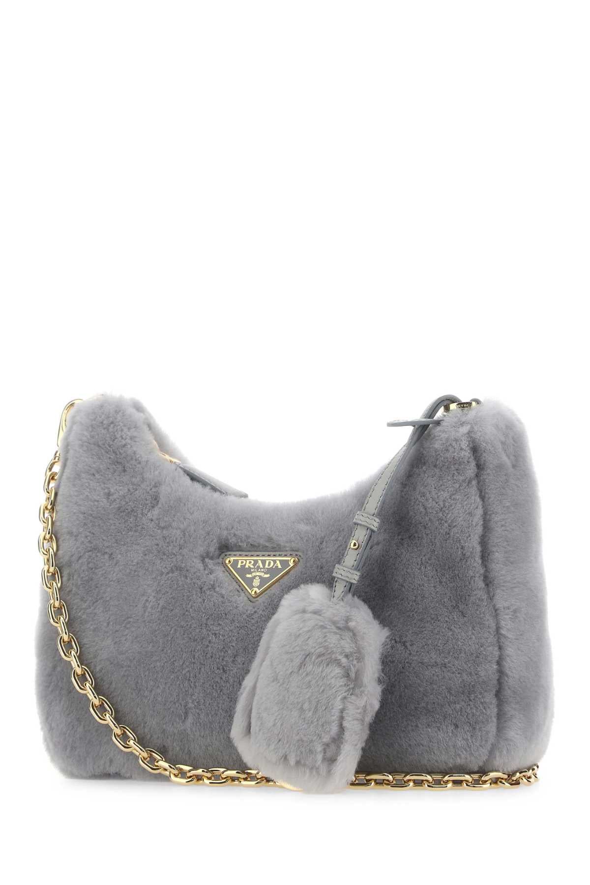 PRADA Mini Shearling Shoulder Handbag