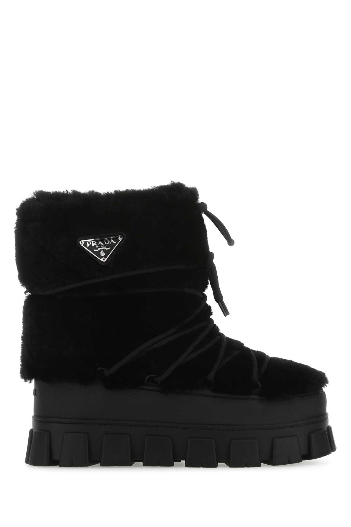 PRADA Shearling and Rubber Ankle Boots
