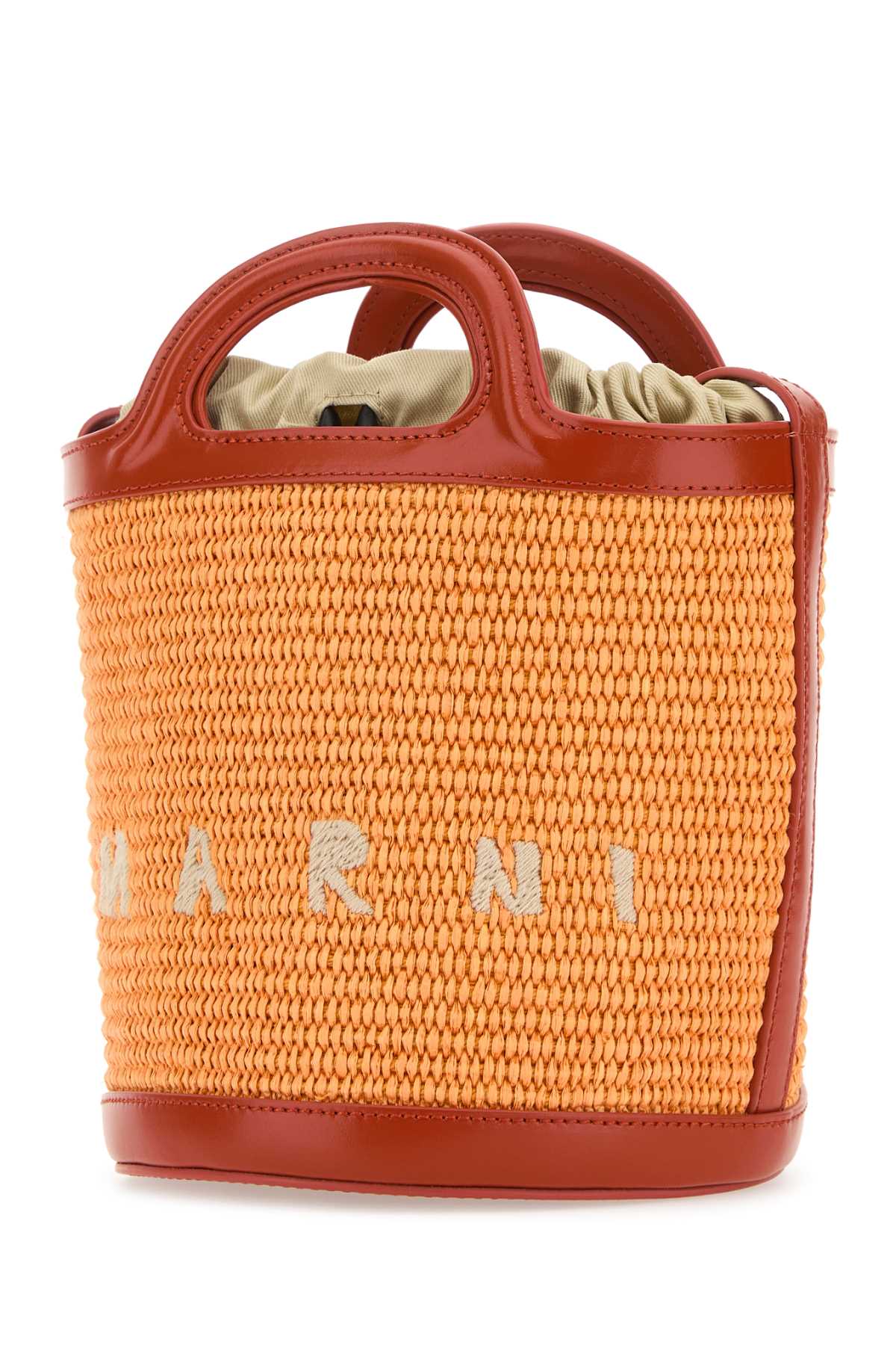 MARNI Two-tone Leather and Raffia Tropicalia Mini Bucket Handbag