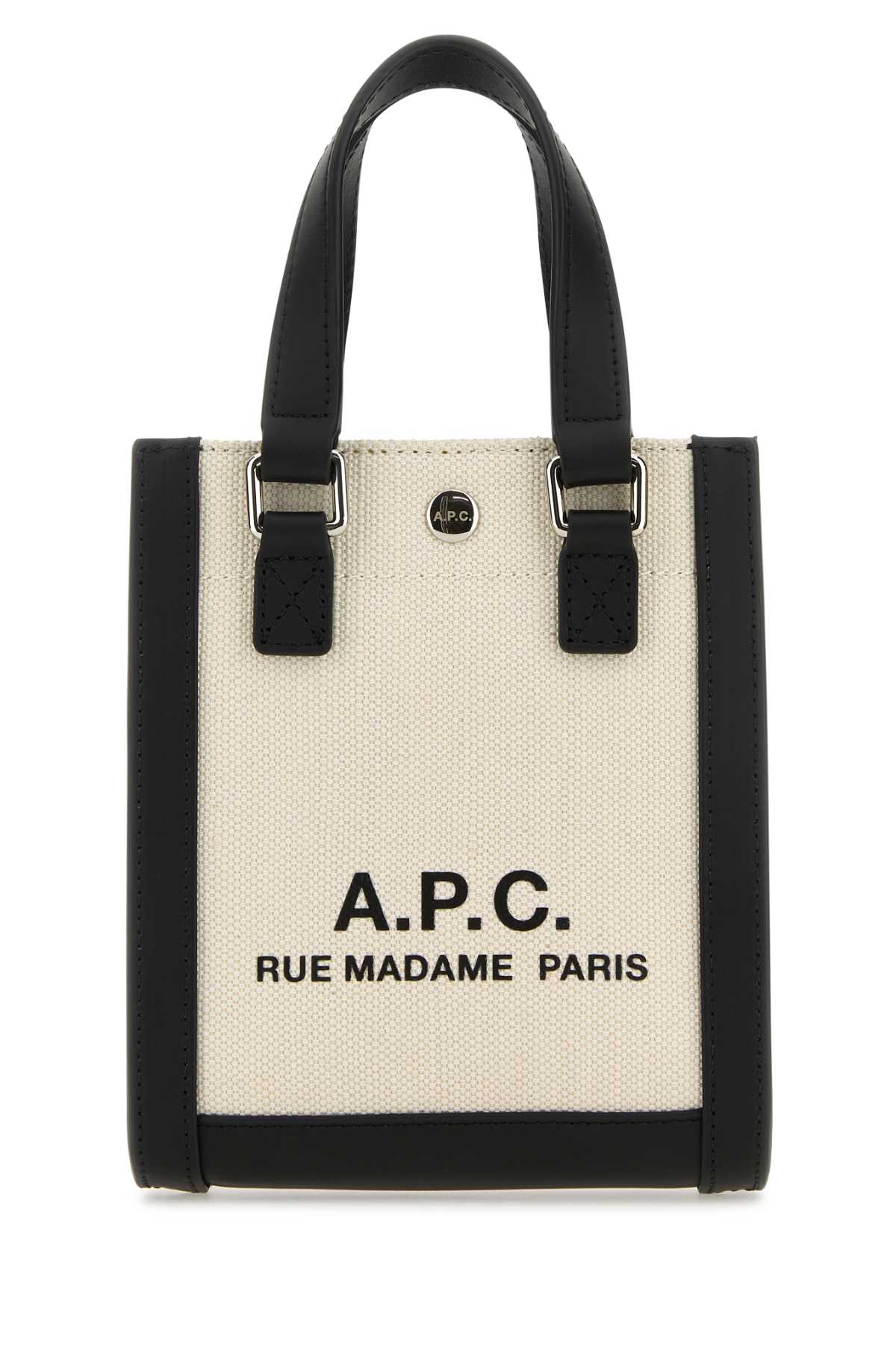 A.P.C. Stylish Two-Tone Canvas and Leather Mini Handbag (15 cm x 17 cm)