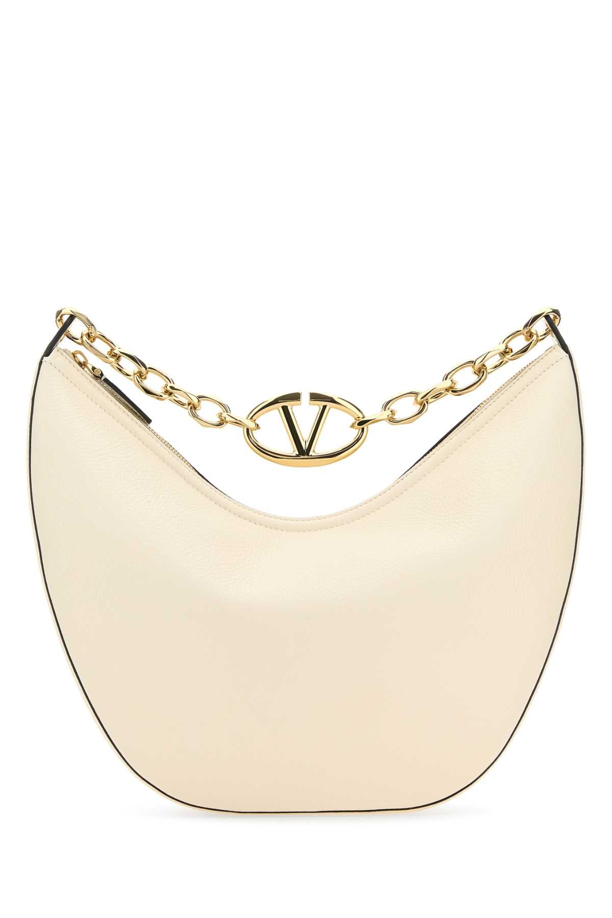VALENTINO GARAVANI Ivory Leather Medium Hobo Handbag with VLogo Moon Design