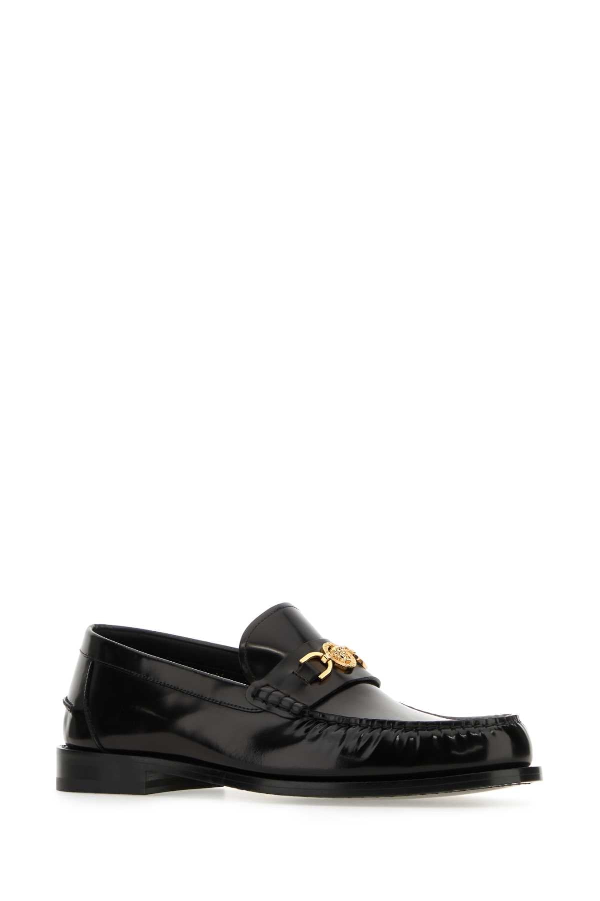 VERSACE Black Leather Medusa 95 Loafers for Men