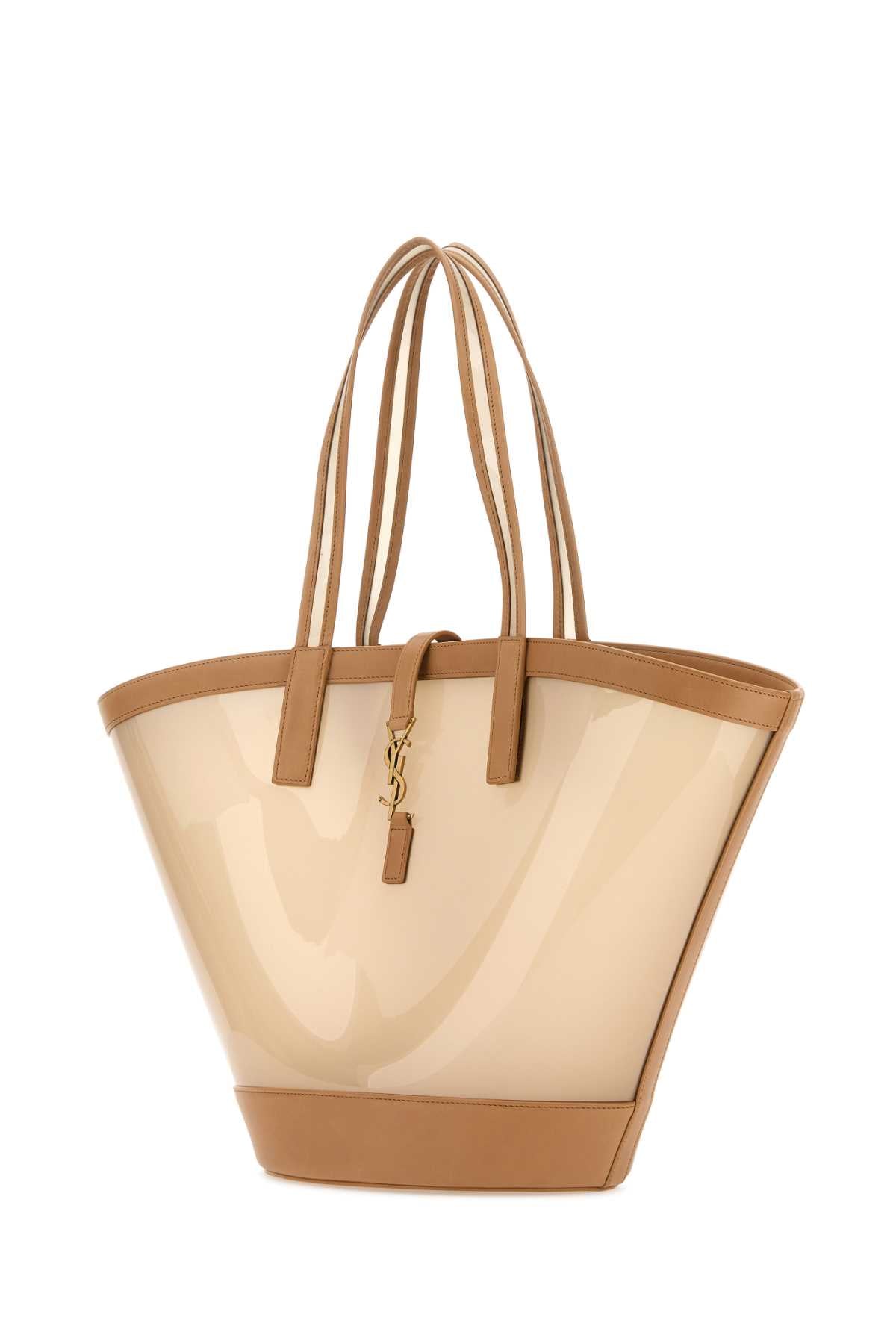 SAINT LAURENT Two-tone Vinyl and Leather Panier Shopping Handbag - 23.5 cm Width