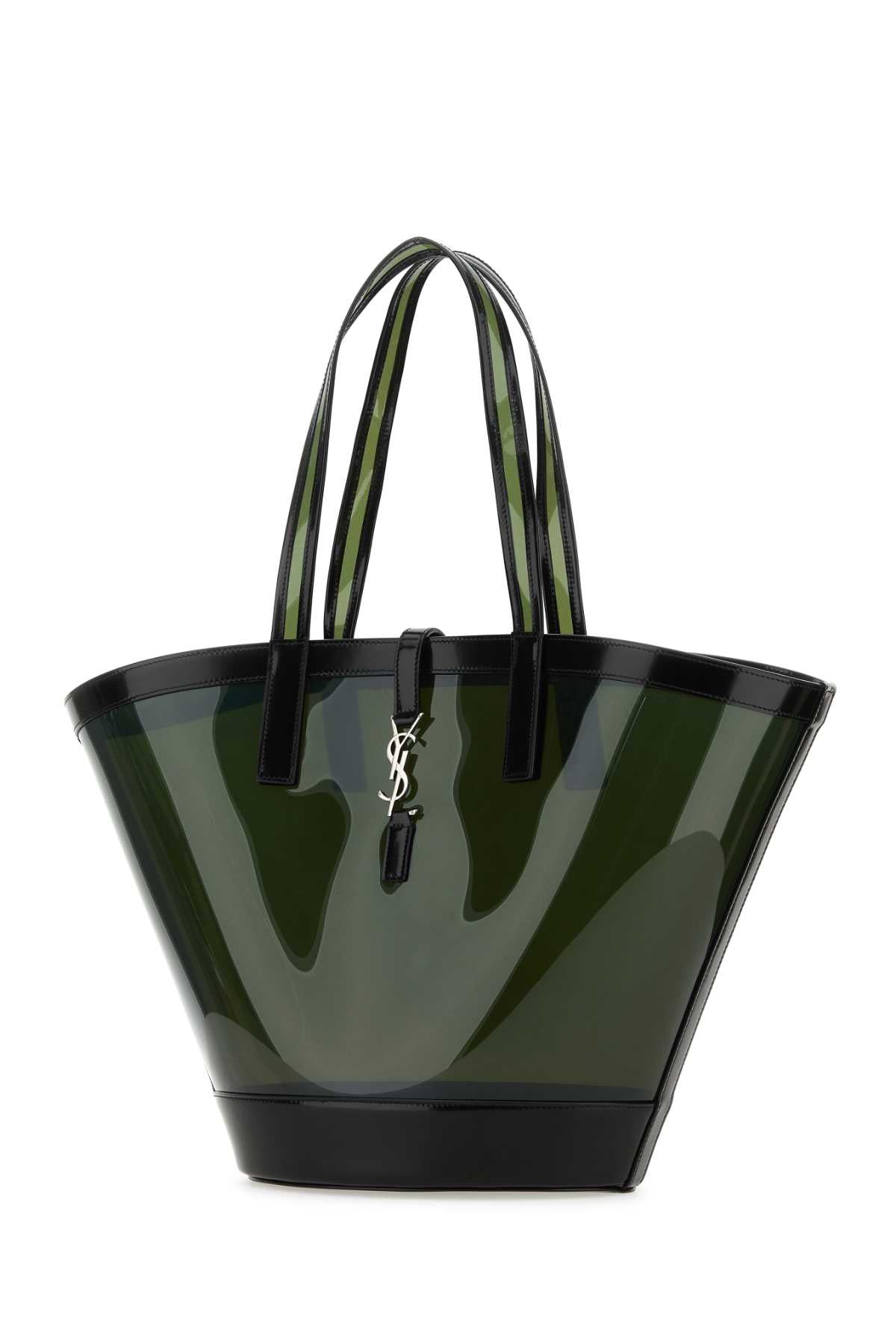 SAINT LAURENT Two-tone Vinyl and Leather Panier Shopping Handbag - 23.5 cm x 32 cm x 12.5 cm