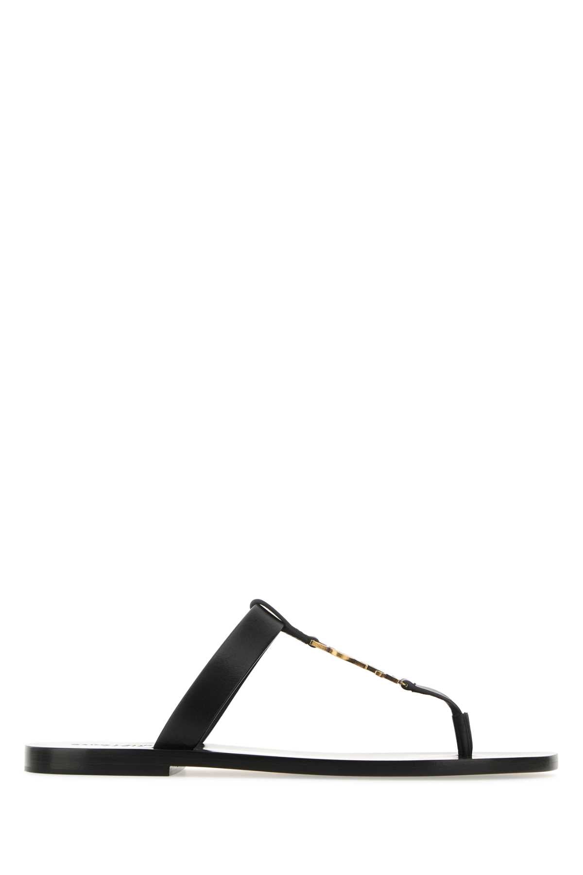 SAINT LAURENT Stylish Leather Cassandre Thong Slippers for Men