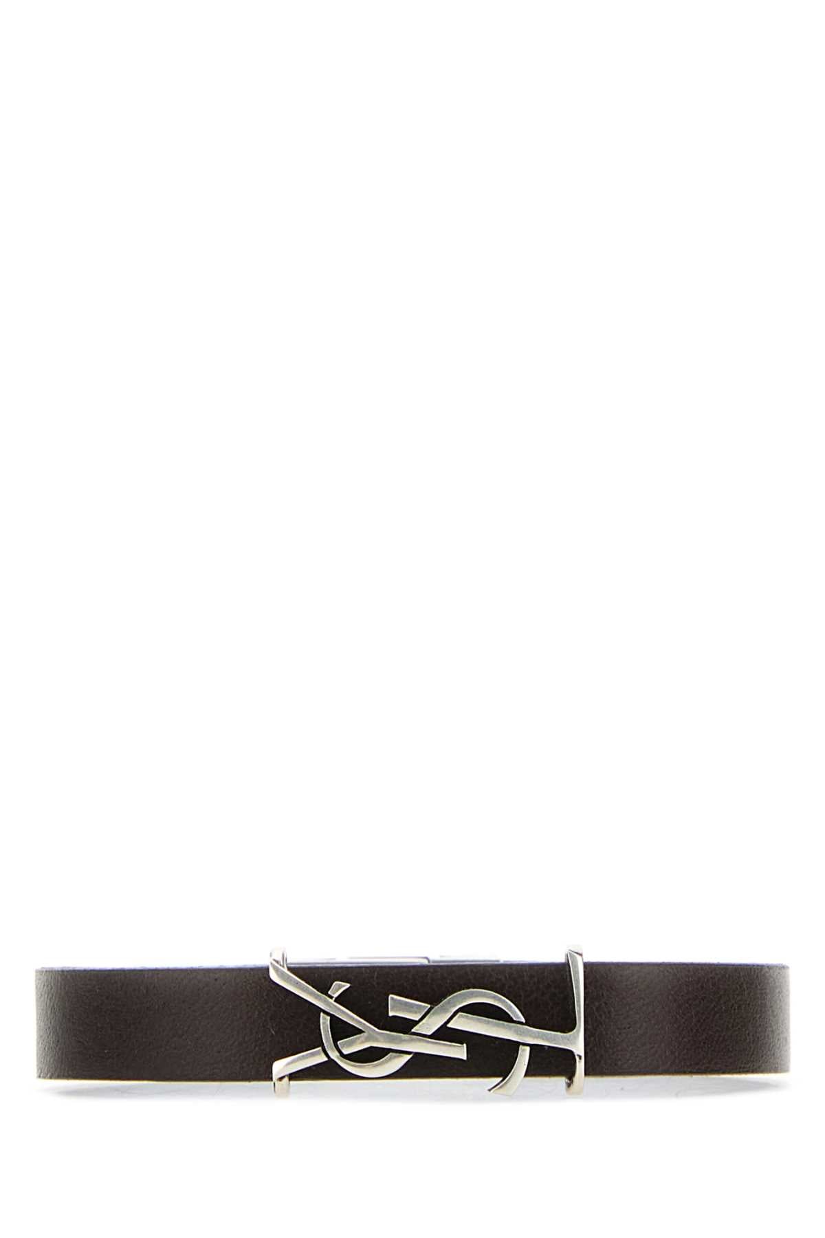 SAINT LAURENT Leather Cassandre Bracelet for Men - 15 cm