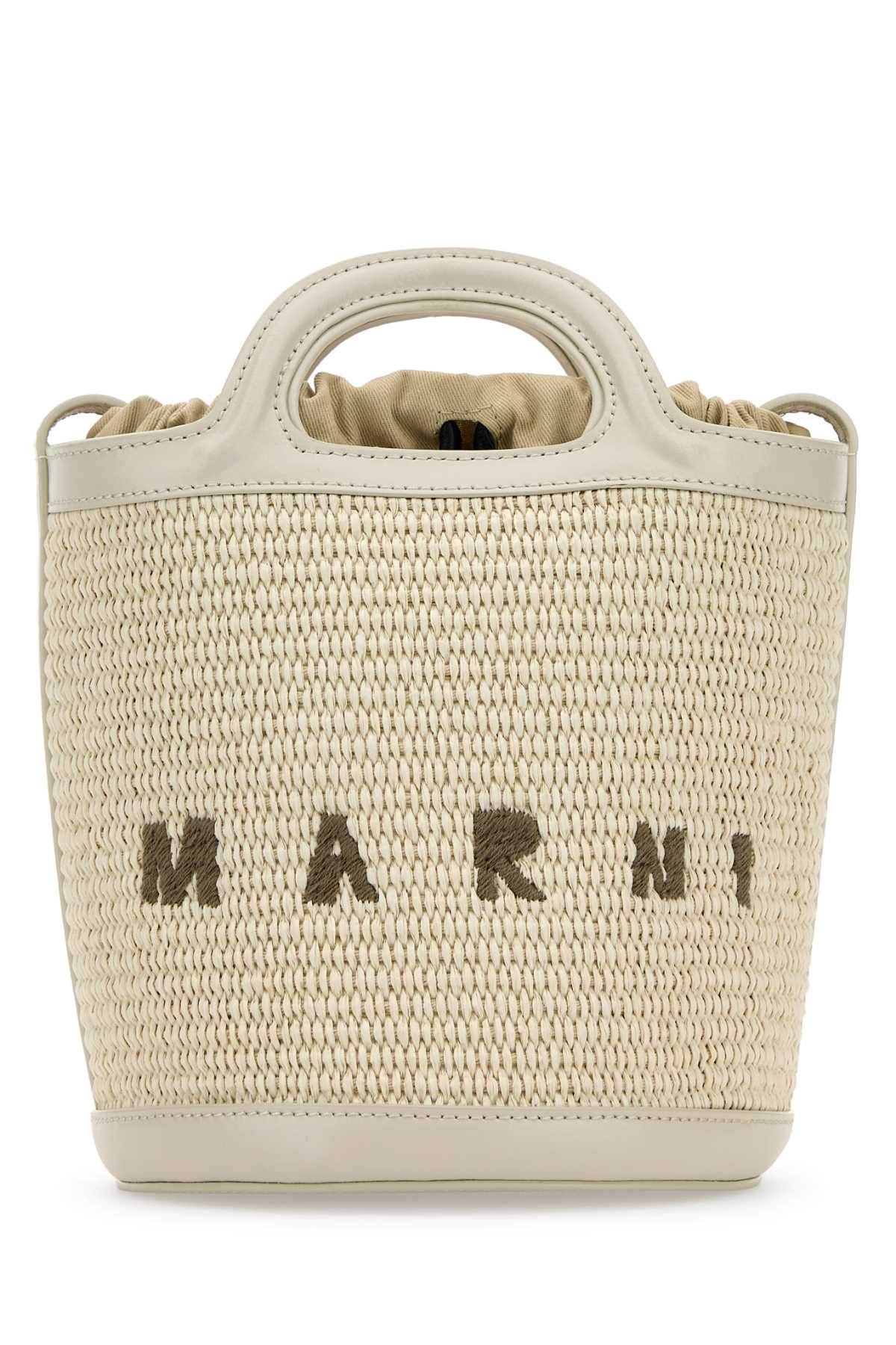 MARNI Mini Tropicalia Leather and Raffia Bucket Handbag - 17x18x16 cm