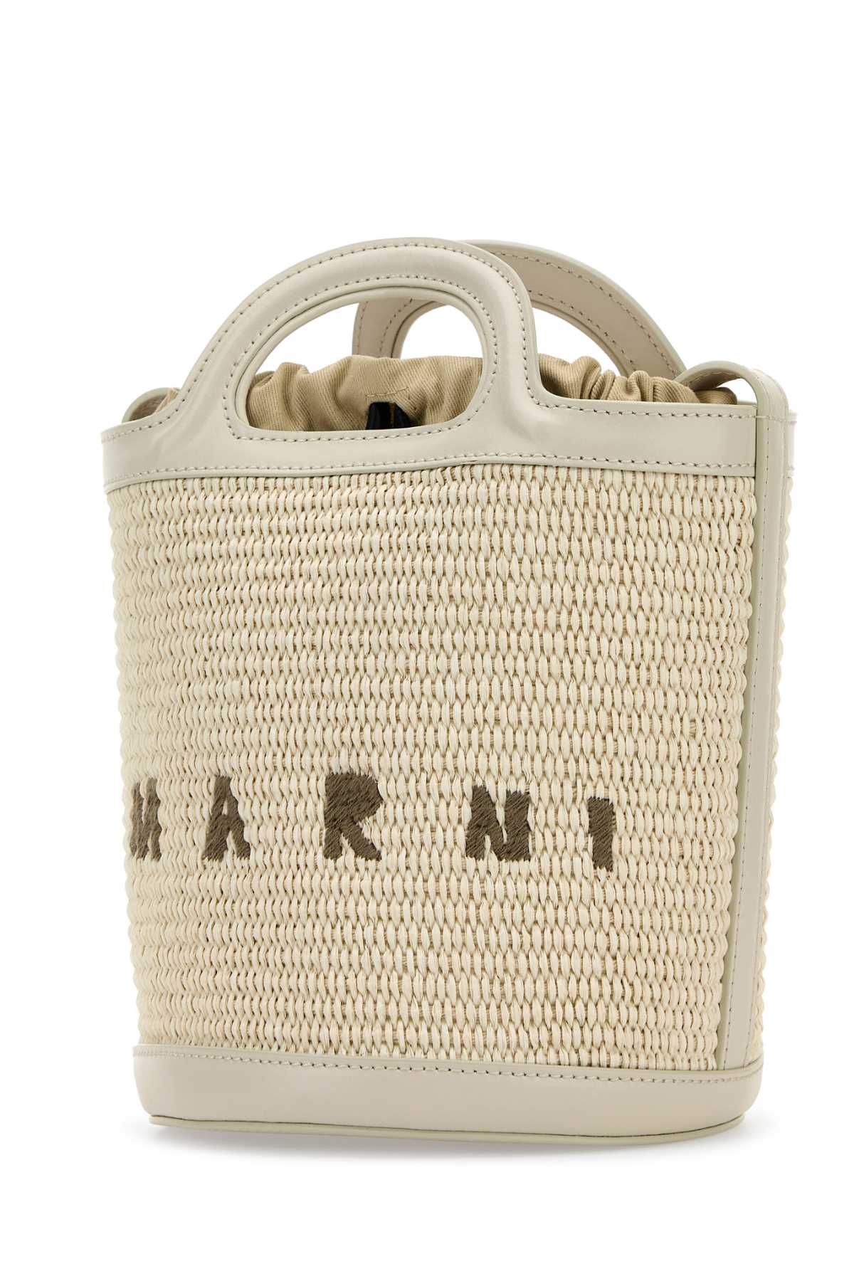 MARNI Mini Tropicalia Leather and Raffia Bucket Handbag - 17x18x16 cm