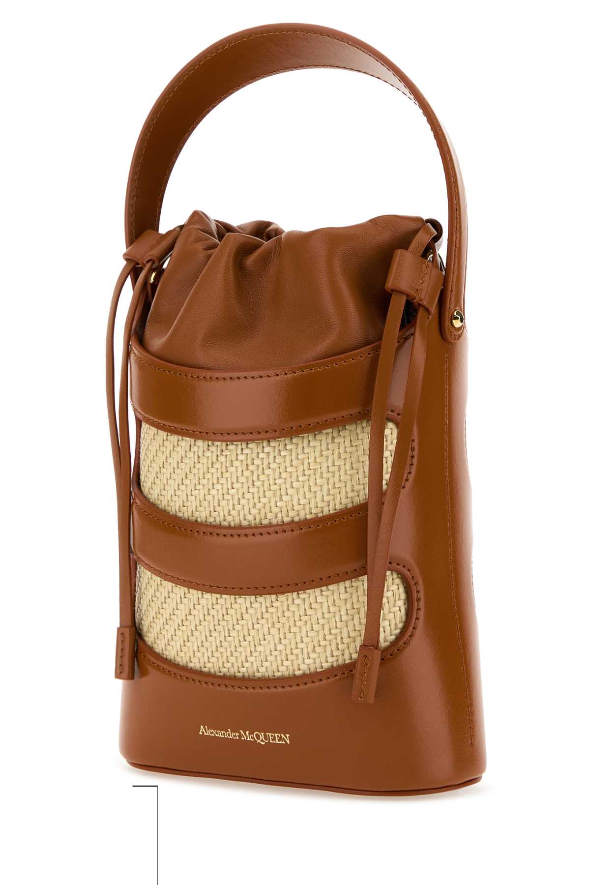 ALEXANDER MCQUEEN Mini Two-Tone Leather and Raffia Bucket Handbag