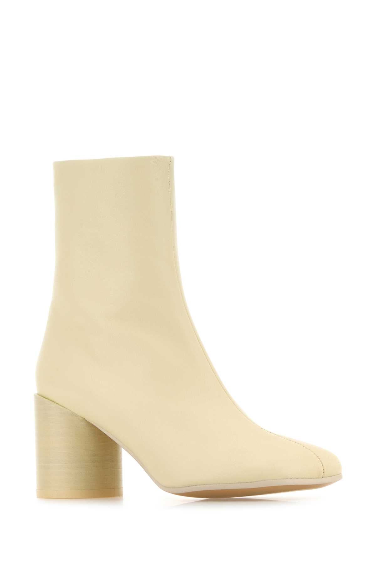 MM6 MAISON MARGIELA Cream Leather Ankle Boots with 7 cm Heel