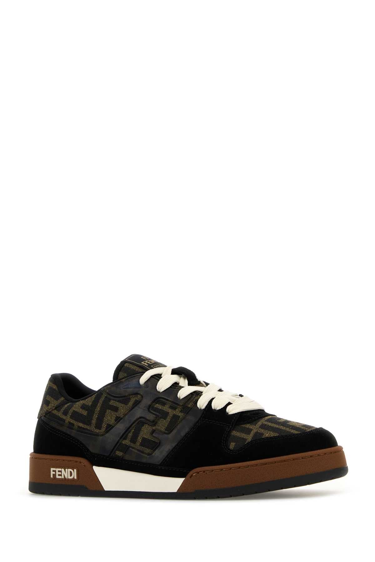 FENDI Embroidered Canvas and Leather Match Sneaker