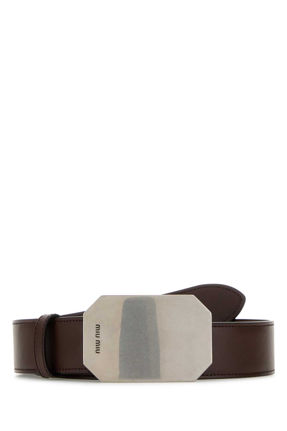 MIU MIU Elegant Leather Belt with 3.5 cm Height for Women
