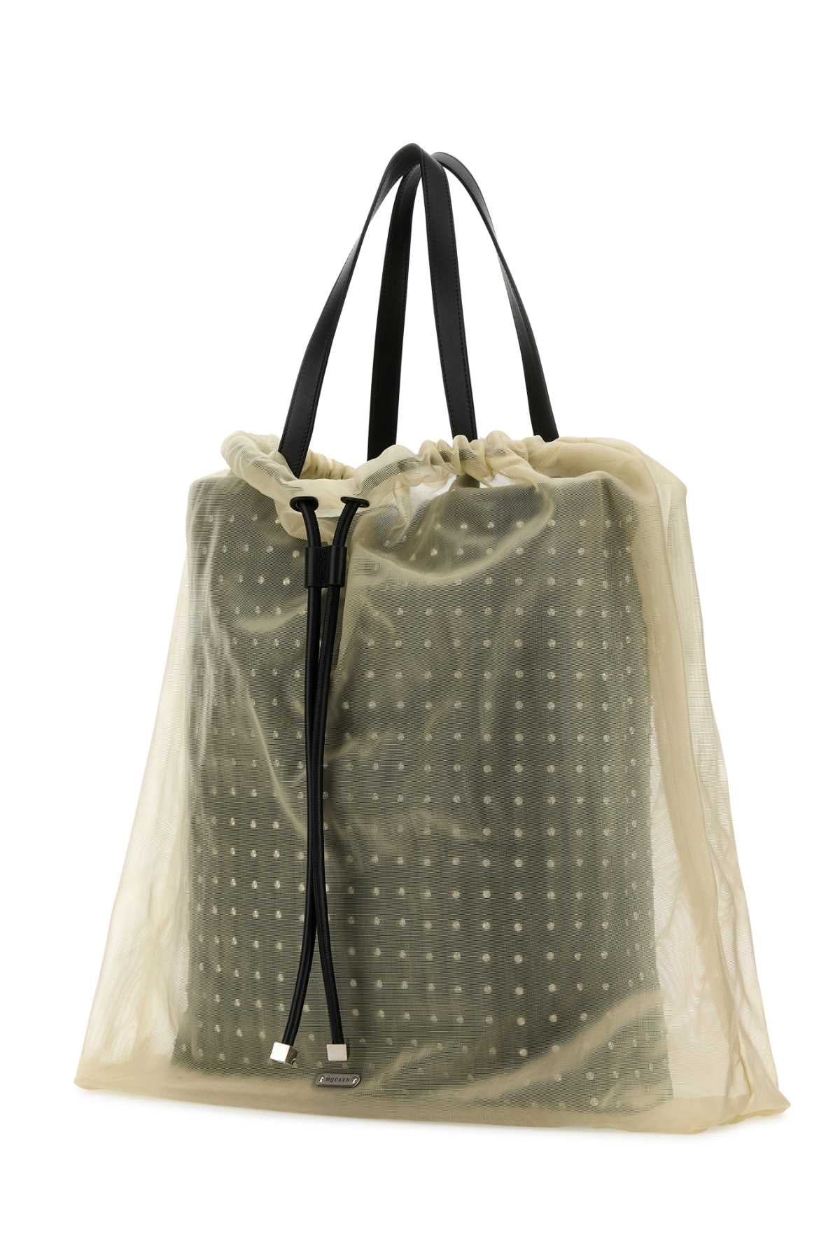 ALEXANDER MCQUEEN Two-tone Leather and Tulle Nebula Shopping Handbag (37 cm x 42 cm x 10 cm)