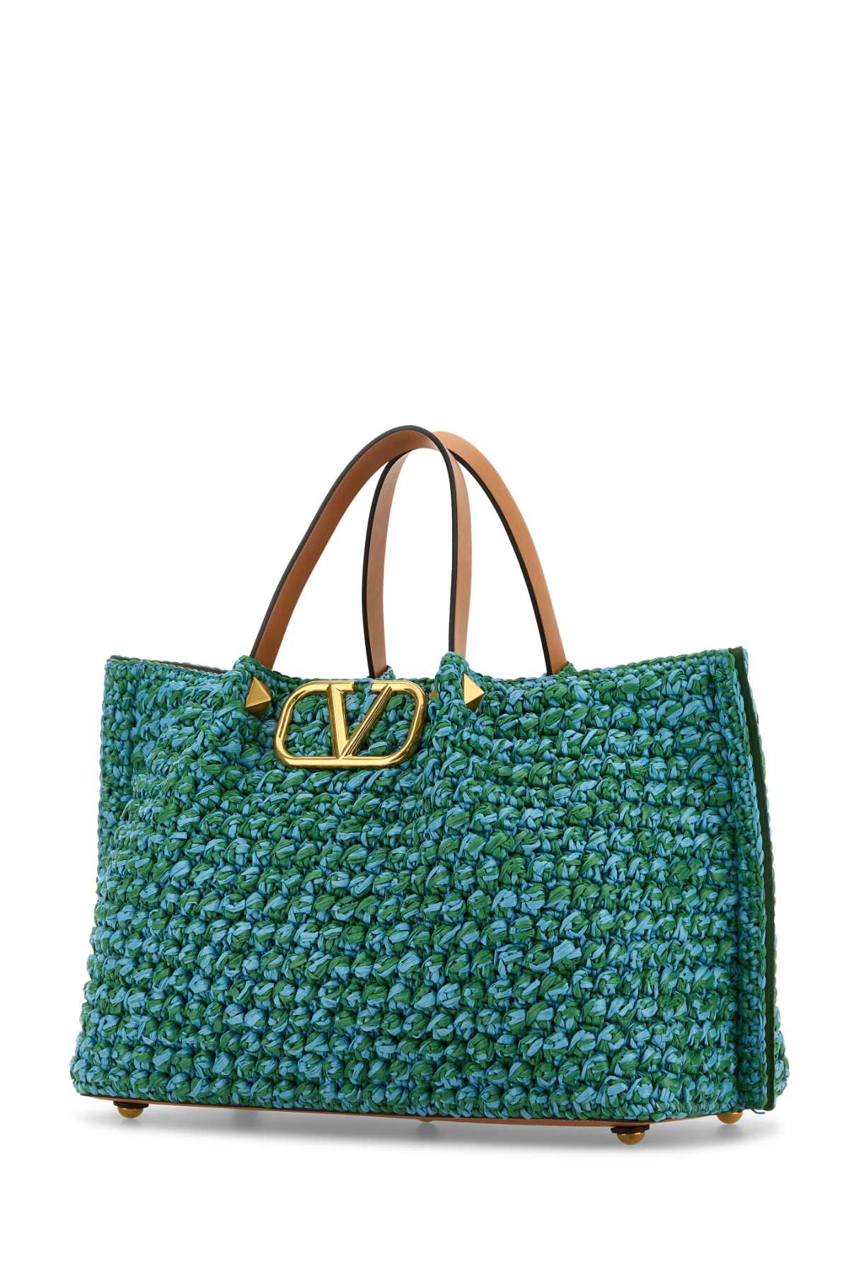 VALENTINO GARAVANI Two-tone Raffia Medium Shopping Handbag