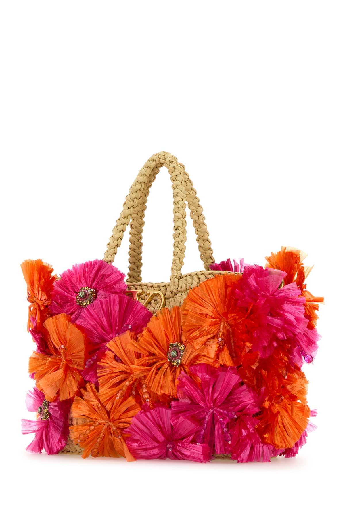 VALENTINO GARAVANI Embellished Raffia VLogo Signature Mini Handbag - 24cm Width