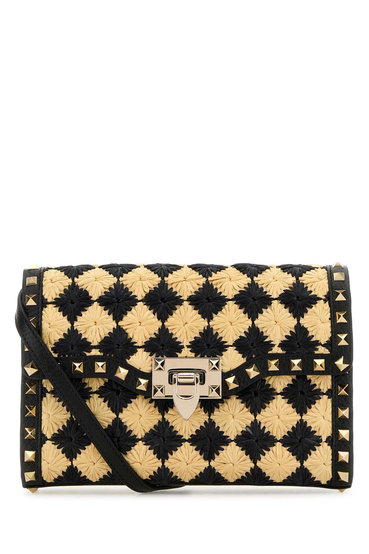 VALENTINO GARAVANI Mini Two-tone Raffia Rockstud Crossbody Handbag