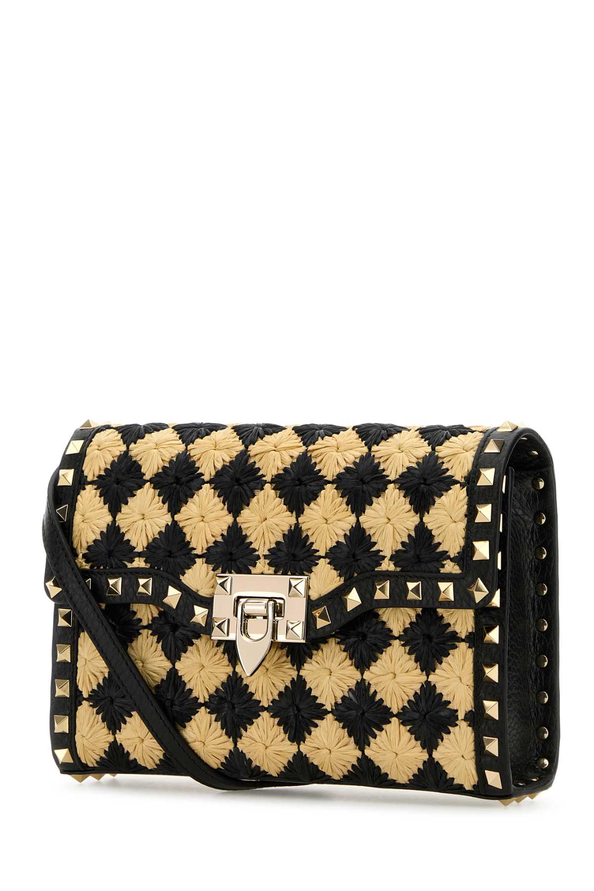 VALENTINO GARAVANI Mini Two-tone Raffia Rockstud Crossbody Handbag