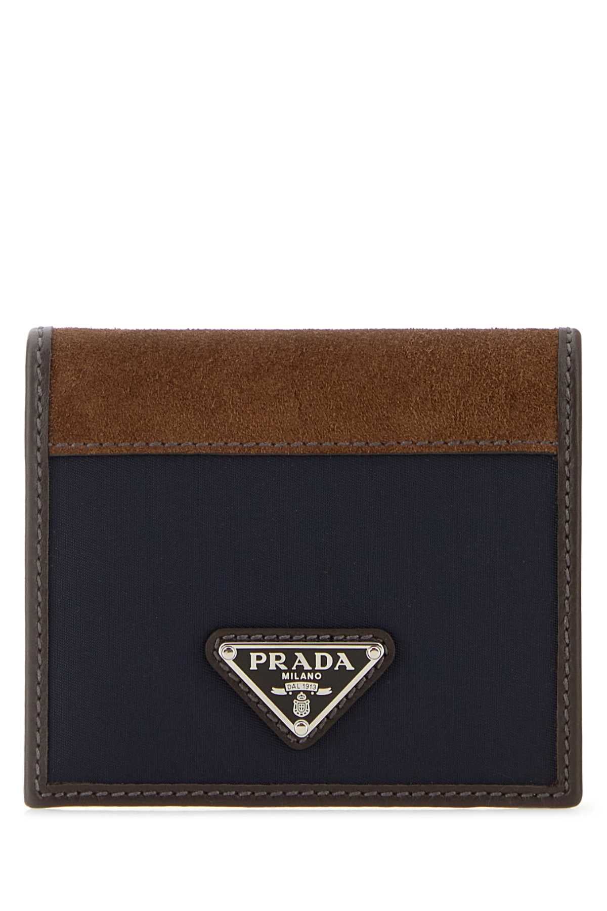 PRADA Two-Tone Fabric and Suede Mini Wallet