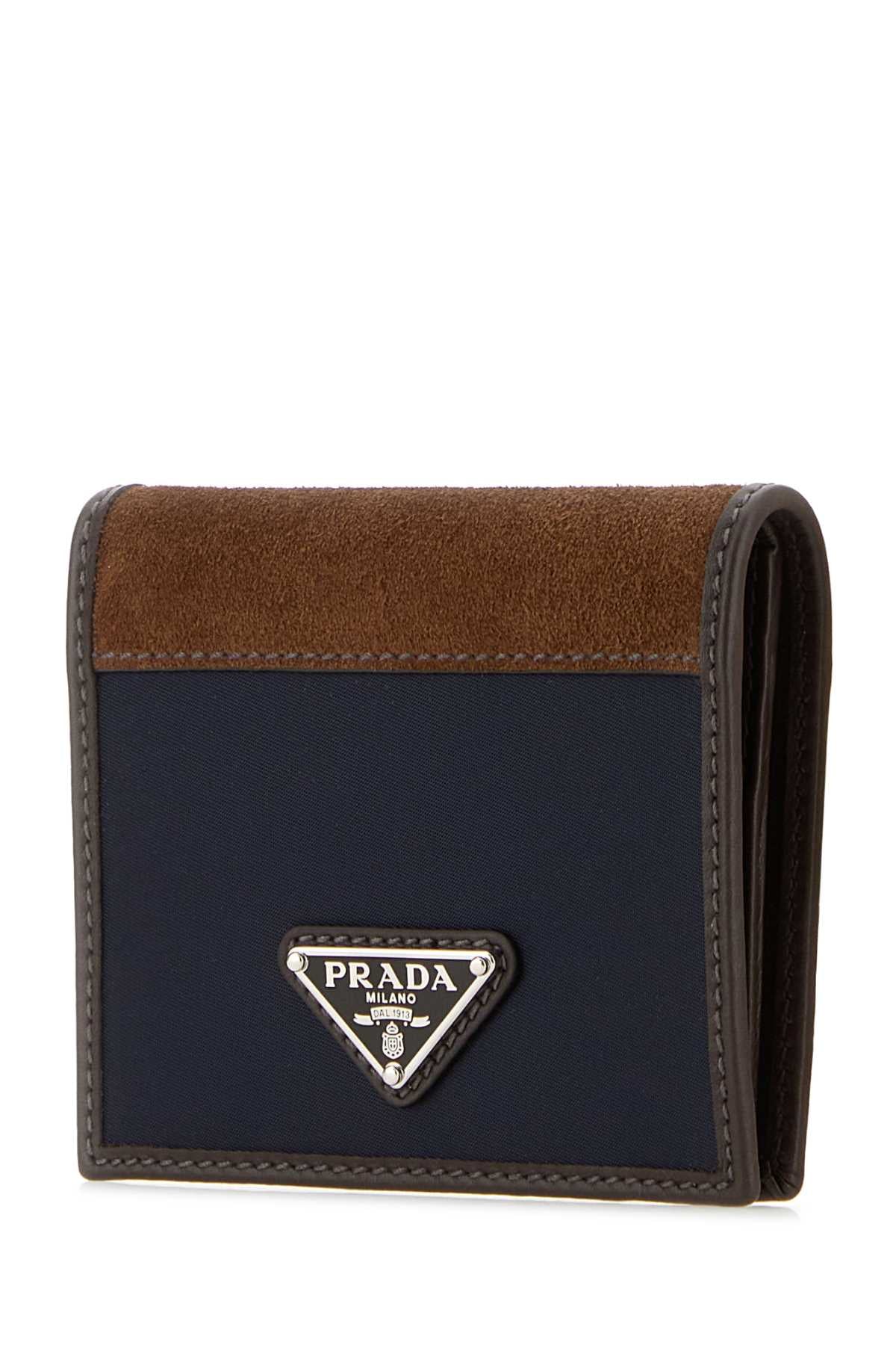 PRADA Two-Tone Fabric and Suede Mini Wallet