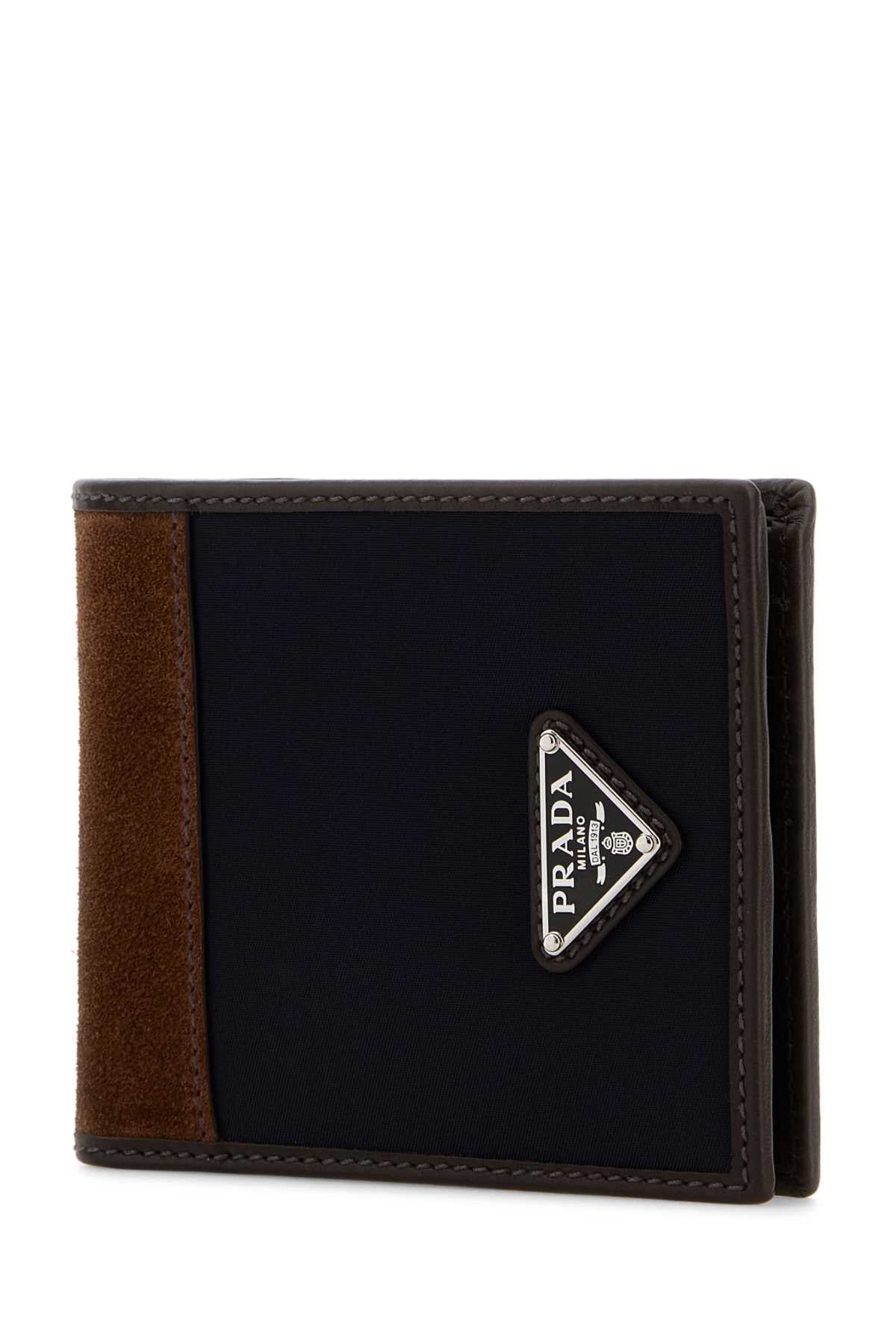 PRADA Two-tone Fabric and Suede Mini Wallet 11cm x 9.5cm