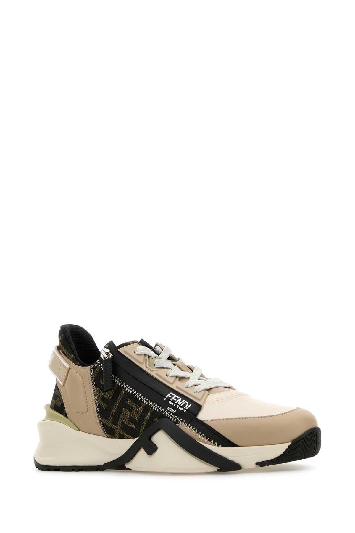 FENDI Multicolor Leather and Jacquard Flow Sneakers