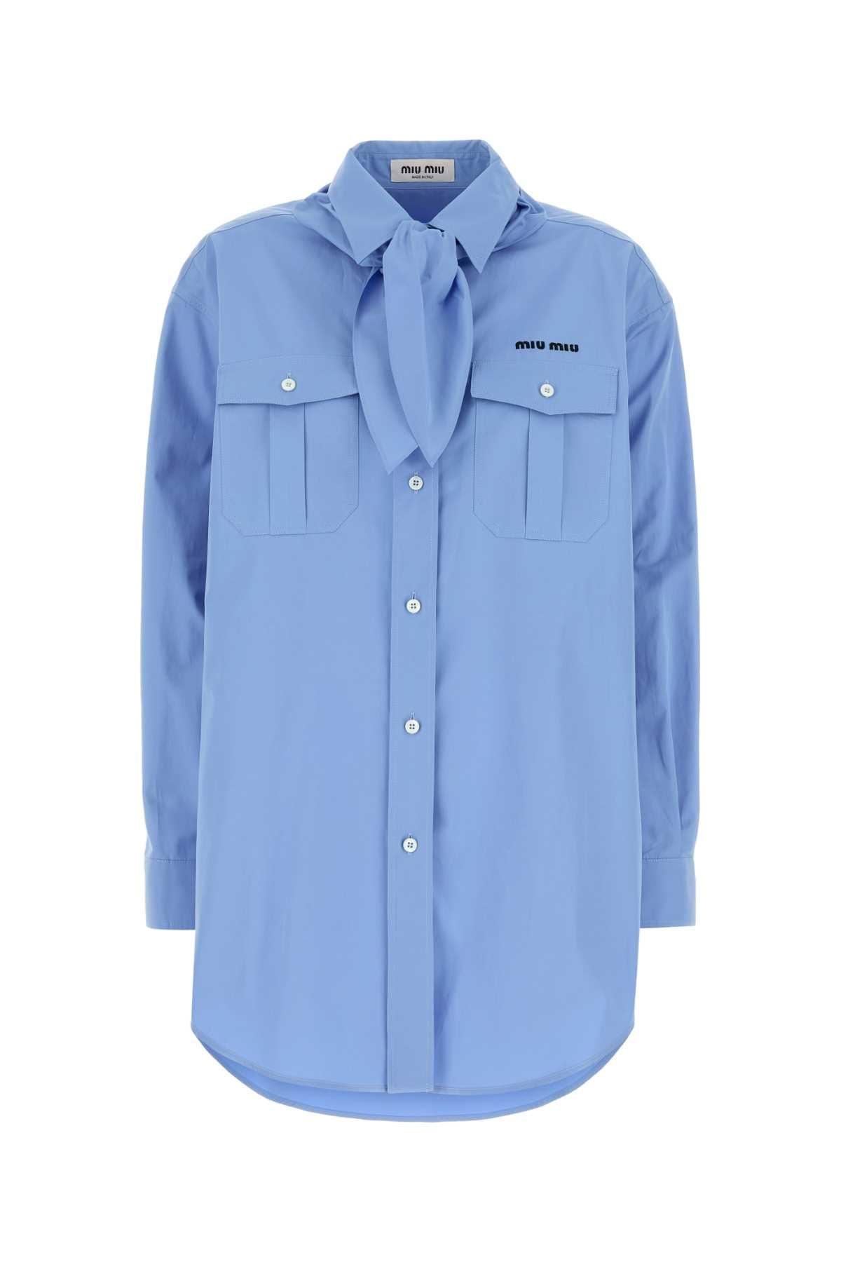 MIU MIU Light Blue Poplin Mini Shirt for Women